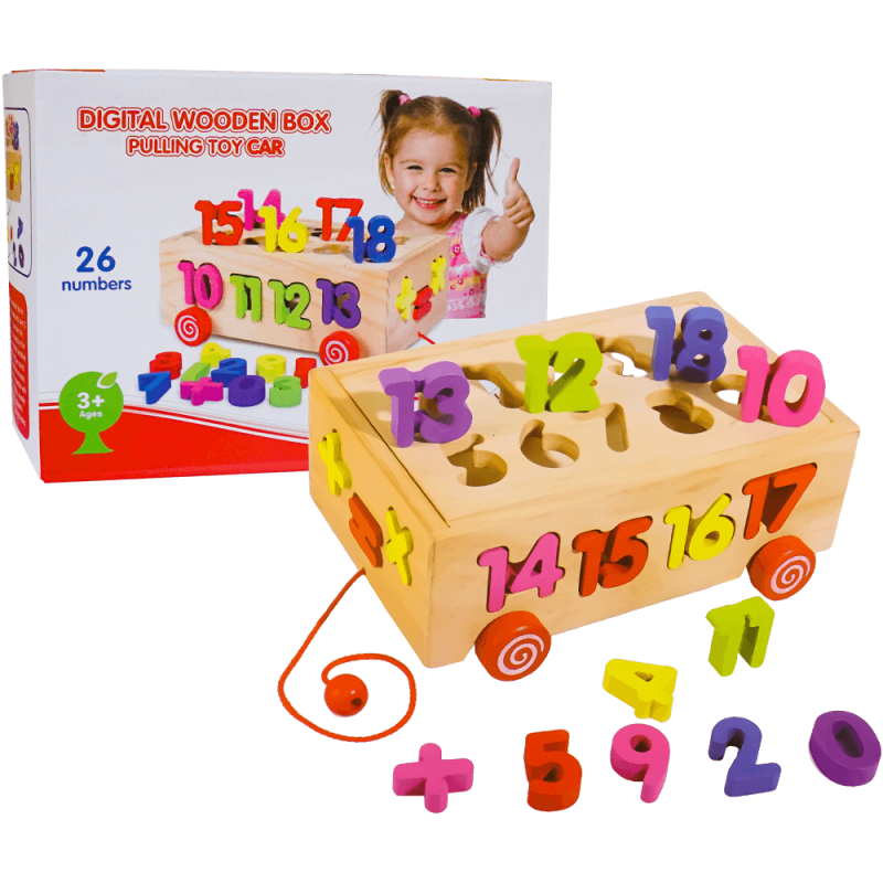 Masinuta din lemn cu cifre, tip puzzle, jucarie educativa, multicolor